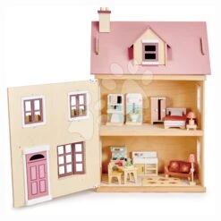 Stadtspielhaus Für Eine Puppe Aus Holz Foxtail Villa Tender Leaf Toys Rosa 12 Teile Mit Möbeln, Höhe 71 Cm