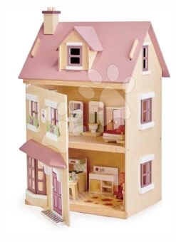 Stadtspielhaus Für Eine Puppe Aus Holz Foxtail Villa Tender Leaf Toys Rosa 12 Teile Mit Möbeln, Höhe 71 Cm -Tender Leaf tl8128 d tender leaf domcek