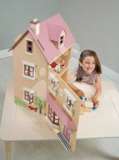Stadtspielhaus Für Eine Puppe Aus Holz Foxtail Villa Tender Leaf Toys Rosa 12 Teile Mit Möbeln, Höhe 71 Cm -Tender Leaf tl8128 j tender leaf domcek
