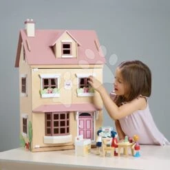 Stadtspielhaus Für Eine Puppe Aus Holz Foxtail Villa Tender Leaf Toys Rosa 12 Teile Mit Möbeln, Höhe 71 Cm -Tender Leaf tl8128 l tender leaf domcek