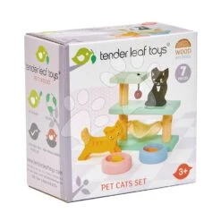 Holzkatzen Pet Cats Set Tender Leaf Toys Mit Spielplatz Und Schüssel