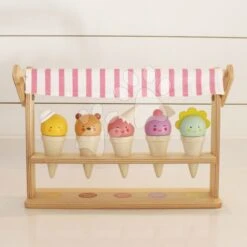 Eisdiele Aus Holz Scoops And Smiles Tender Leaf Toys 5 Eswaffeln-Sorten Mit Tieren