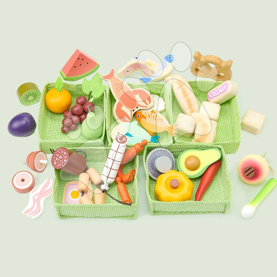 Fisch Und Meeresfrüchte Aus Holz Fish Crate Tender Leaf Toys 7 Stück Im Textilkorb 3 Fisch Und Meeresfrüchte Aus Holz Fish Crate Tender Leaf Toys 7 Stück Im Textilkorb – Bild 3