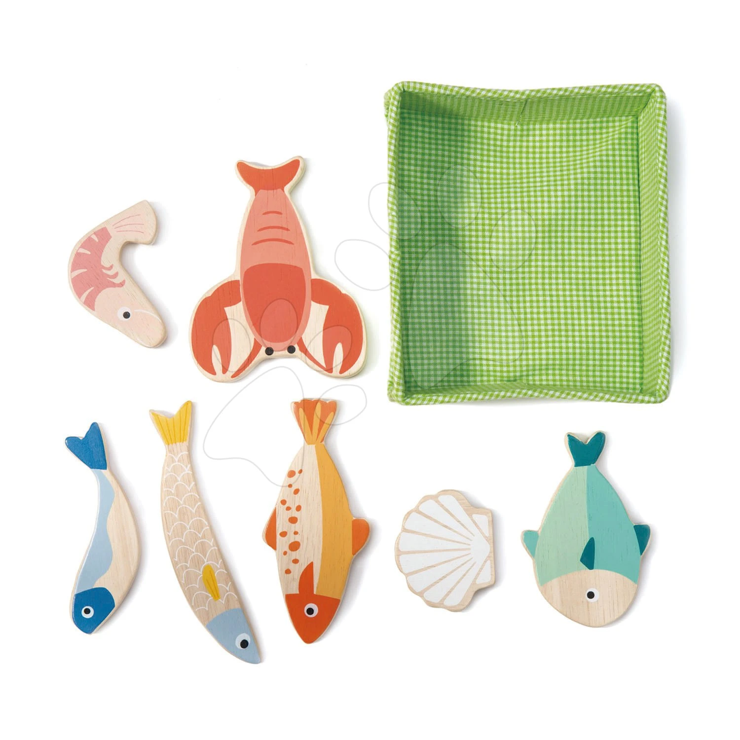 Fisch Und Meeresfrüchte Aus Holz Fish Crate Tender Leaf Toys 7 Stück Im Textilkorb 1 Fisch Und Meeresfrüchte Aus Holz Fish Crate Tender Leaf Toys 7 Stück Im Textilkorb