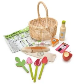 Holzkorb Mit Tulpen Wicker Shopping Basket Tender Leaf Toys Mit Schokolade Limo Käse Und Anderen Lebensmitteln