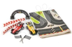 Holz-Rennwagen Formula One Racing Playmat Tender Leaf Toys Auf Leinwandschiene Und Mit Zubehör