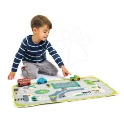 Holz-City Cars Town Playmat Tender Leaf Toys Auf Einer Leinwandkarte Und Mit Zubehör
