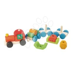 Klappzug Aus Holz Happy Train Tender Leaf Toys 14-teiliges Set Mit 3 Waggons Und Geometrischen Formen Ab 18 Monaten