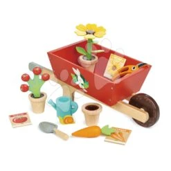 Schubkarren Aus Holz Mit Gartengeräten Garden Wheelbarrow Tender Leaf Toys 13-teiliges Set Blumentöpfe Mit Die Gießkanne Und Pflanzen