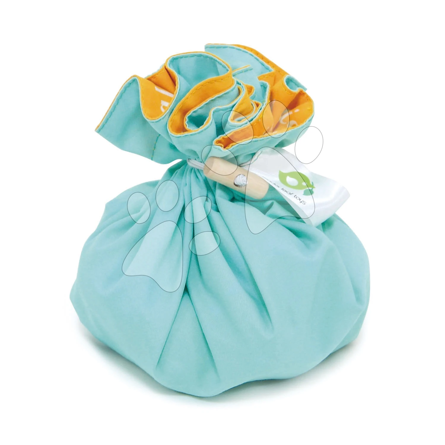 Holzpark Mit Tieren Safari Park Story Bag Tender Leaf Toys Auf Einer Runden Leinentasche Mit Dschungeldruck 1 Holzpark Mit Tieren Safari Park Story Bag Tender Leaf Toys Auf Einer Runden Leinentasche Mit Dschungeldruck