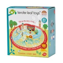 Holzstadt Mit Figuren London Story Bag Tender Leaf Toys Auf Einer Runden Leinentasche Mit Kartendruck -Tender Leaf tl8361 d tender leaf london story bag