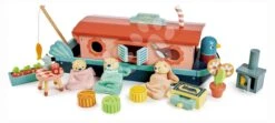 Holzboot Little Otter Canal Boat Tender Leaf Toys Mit 3 Otterfiguren Und 14 Zubehörteilen Ab 3 Jahren