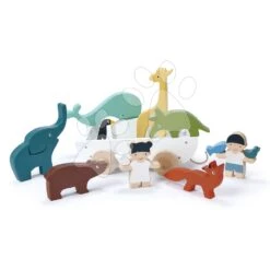 Junge Und Mädchen Aus Holz Mit Tieren The Friend Ship Tender Leaf Toys Auf Dem Wagen, 12 Teile