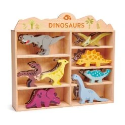 Prähistorische Tiere Aus Holz Auf Einem Regal 24 Stück Dinosaurs Set Tender Leaf Toys