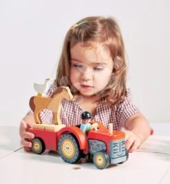 Holztraktor Mit Abstellgleis Farmyard Tractor Tender Leaf Toys Mit Der Figur Eines Bauern Und Tieren TL8485