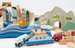 Berg-Holz-Eisenbahn Mountain View Train Set Tender Leaf Toys Reise Um Die Welt Durch Städte Und Berge 58 Teile Und Zubehör -Tender Leaf tl8703 t tender leaf vlackodraha