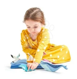 Ozean Aus Holz Blue Water Tender Leaf Toys Mit Drei Wellen Und Einem Boot