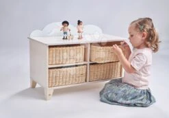 Holzskasten Mit Häschen Bunny Storage Unit Tender Leaf Toys Mit 4 Gestrickten Aufbewahrungskörben